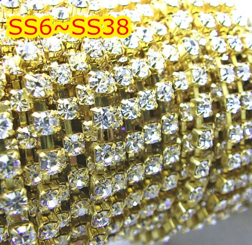 SS20 20Yard Crystal Clear Per Roll Crystal Rhinestone Gold Base Cup Chain Crystal Color