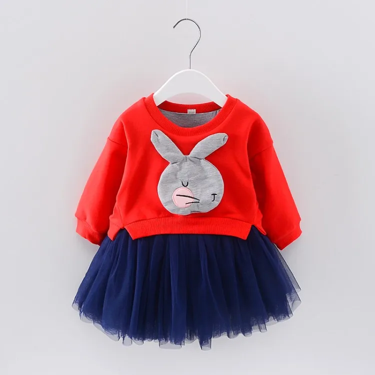2018 Spring Autumn Long Sleeve Girls O-neck Dress Bunny Patchwork Kids Dresses for Girl Cute Mesh Pullover Toddler Clothing | Детская