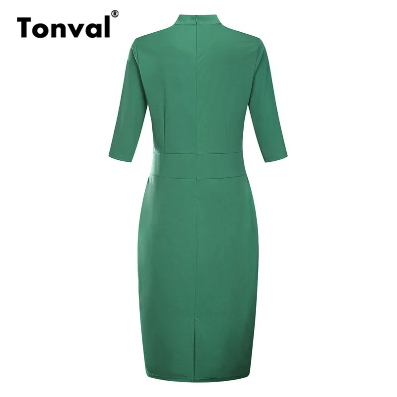 Tonval 6XL офисное платье красного размера плюс миди элегантные Стразы стоячий воротник рабочие платья женские осенние платья карандаш