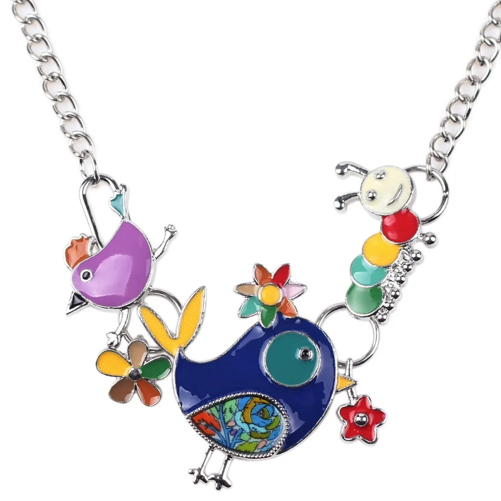 Ожерелье Bonsny с эмалью в виде птицы и гусеницы Очаровательная цепочка из