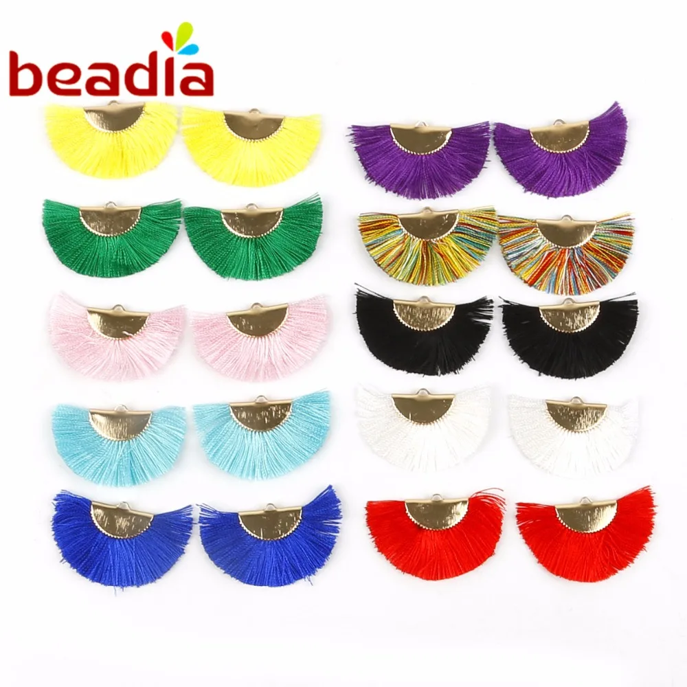 

45x25mm Summer Collection Sector Rayon Tassel DIY Earring Charm Findings Accessories 2pcs Fit Girls Women Jewelry Making