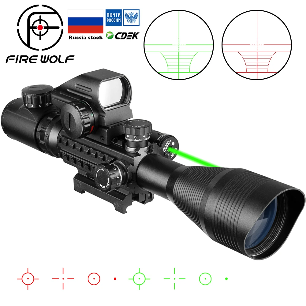 Fire Wolf 4-12x50 прицел с подсветкой дальномер Сетка винтовка Голографическая 4 Сетка прицел 20 мм красный Grenn лазерный комбо