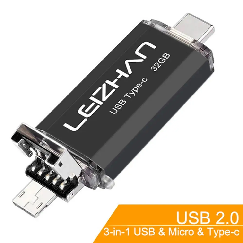 Флэш накопитель LEIZHAN USB C для телефона на android флеш 128 ГБ 64 32 16 микро U диск Note 9 флэш OTG