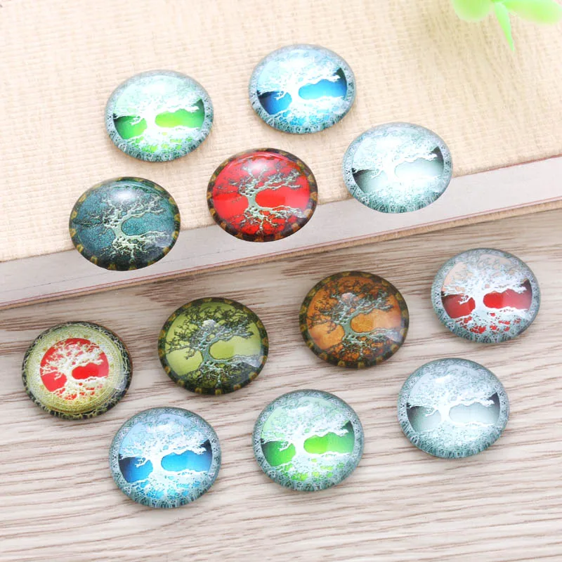 

TYLFNL 50pcs mix handmade Tree photo round glass cabochon 25mm 16mm 12mm diy jewelry making findings S-010509
