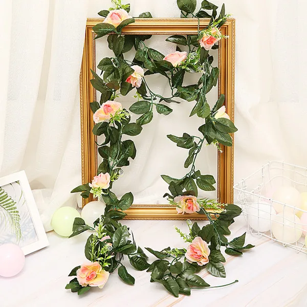 11 roses-champagne 2,5 м/8.2фт искусственный цветок шелковые цветы розы Лист гирлянда лоза плюща свадебный цветок сад Хэллоуин Рождество цветы Deoration - Цвет: 11 roses-champagne