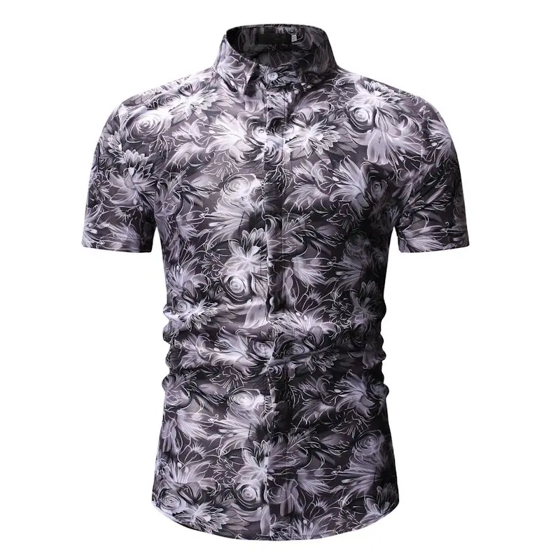 Летняя мужская рубашка с коротким рукавом и цветочным принтом размеры S M L XL XXL XXXL |