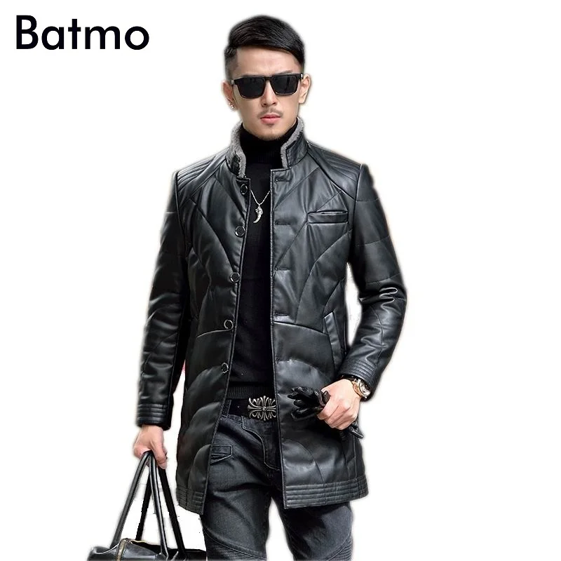 Batmo 2021 мужское модное зимнее кожаное пальто Тренч одежда длинное мужская Размер M