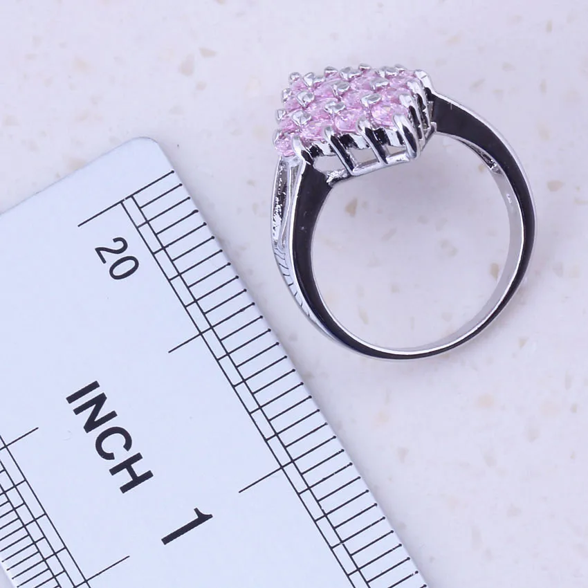 Стильный розовый кристалл серебряный цвет кольца для женщин Свадебная помолвка
