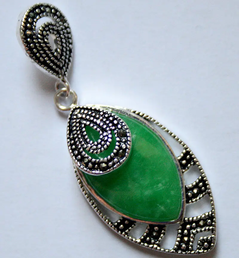 Подвеска из чистого серебра 925 пробы 30*20 мм натуральный зеленый марказит|marcasite