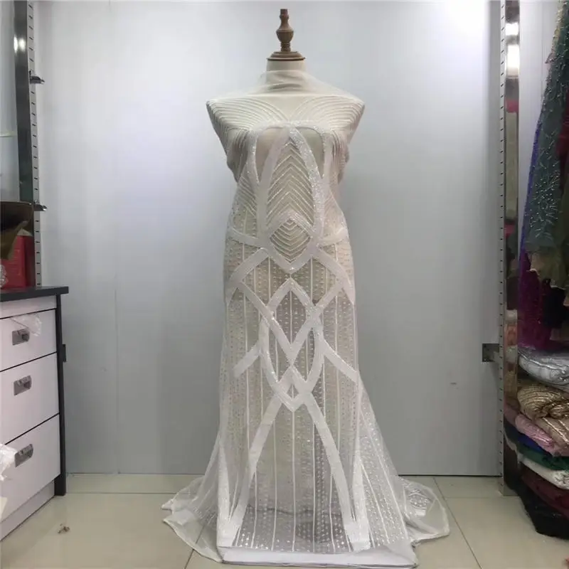 Африканский Французский кружево с высококачественный блестками блесток Ткань 5