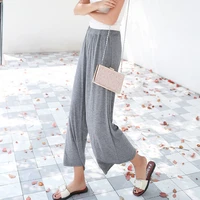 summer loose solid high elastic waist pure cotton wide leg pants casual style calf length pants elegant trousers for women d163