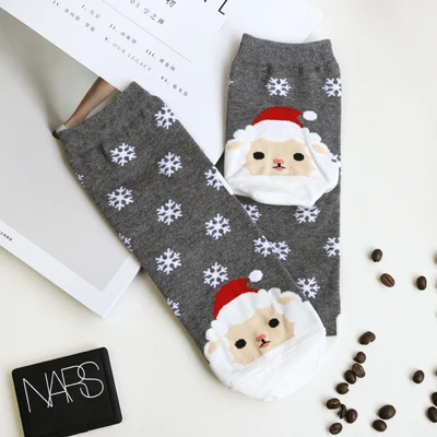 1Pair 1/2 пары, милые рождественские носки с животными, зимние хлопковые короткие носки с изображением лося и лисы, подарок на год, милые носки с мультипликационным принтом, забавные короткие носки для девочек - Цвет: 1Pair