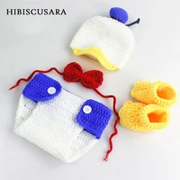 handmade knitting baby photography clothing costumes cartoon duck newborn bebe photo sets hat panties bowtie shoes 4pcs outfits