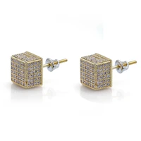 omyfun factory price hip hop bling stud earrings full cz iced pave square stud earrings cool men accessory jewelry drop shipping