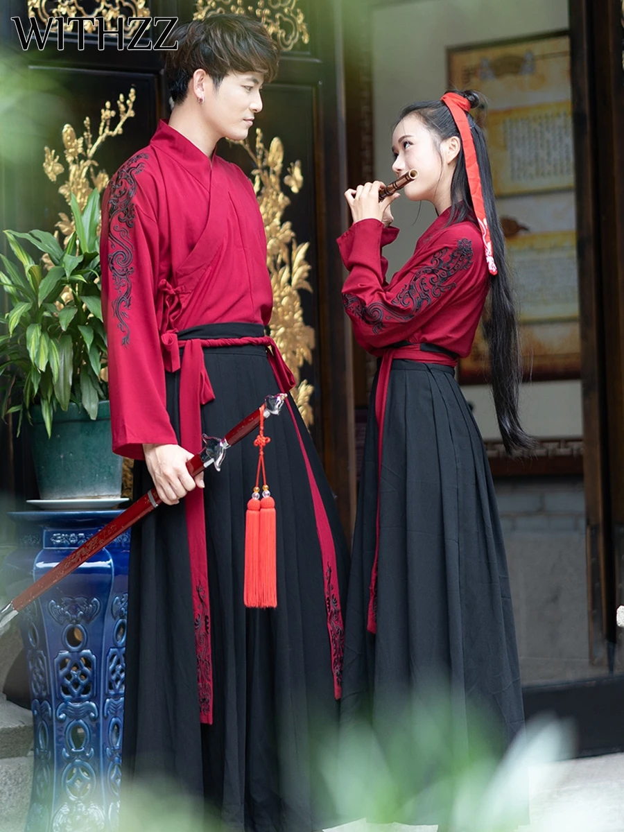 Костюм тройка с вышивкой Hanfu в китайском стиле для боевых искусств костюм пары из