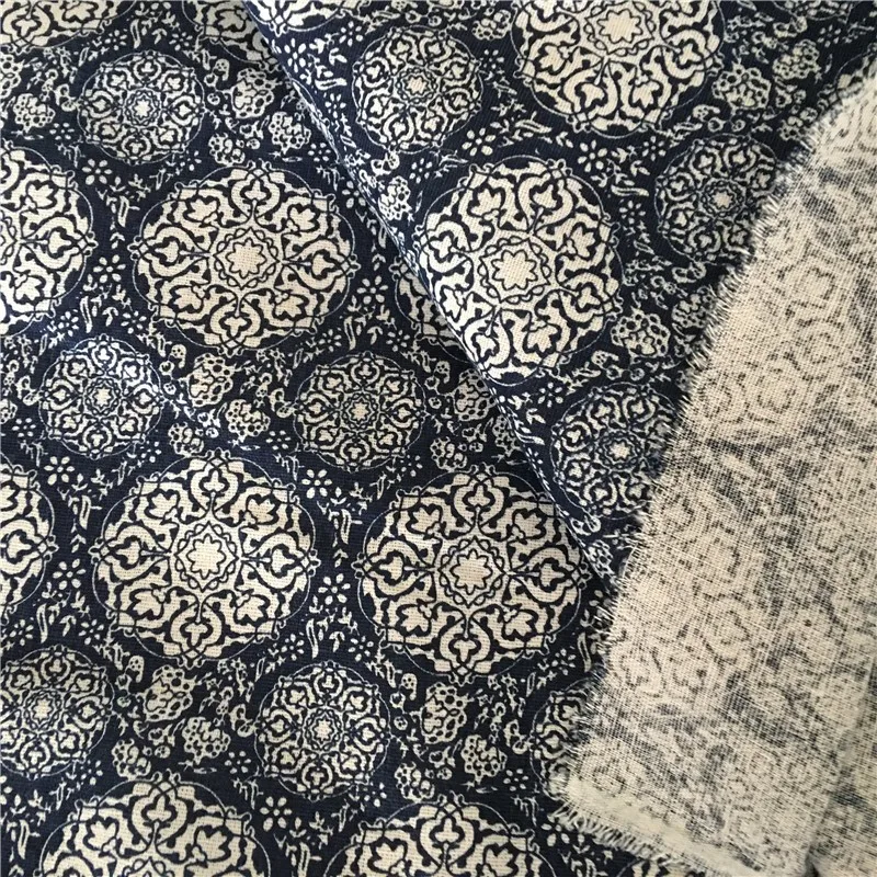 Скатерть из хлопка и льна с принтом синего белого цветов 170104 г | Дом сад