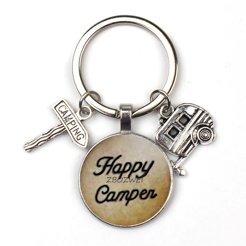 Счастливый Отдых милые туристический автомобиль я лагерь camper ключ дорожный знак брелок со стеклянным кабошоном путешественник цепочка для ключей «богиня»;