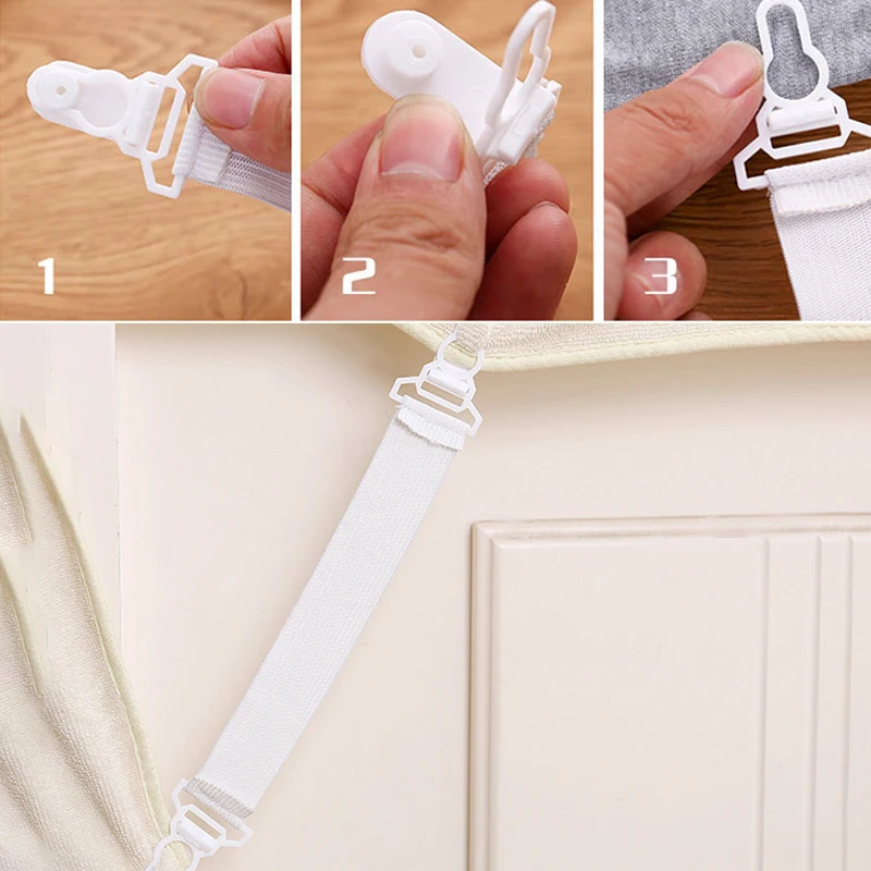 4PCS White Sheet Mattress Cover Blanket Clip Holder Fastener Elastic Set Non-slip Band Fixer Tablecloth Fixing Tape | Дом и сад