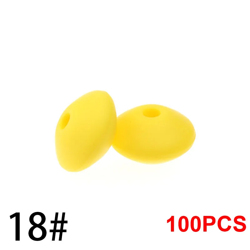18 Yellow QHBC 12*7 мм Прорезыватель для зубов 100 бусины в форме чечевицы силиконовый жемчуг BPA бесплатно детский кусающий Прорезыватель для зубов ожерелье пищевого класса мама игрушки для кормления - Цвет: 18 Yellow