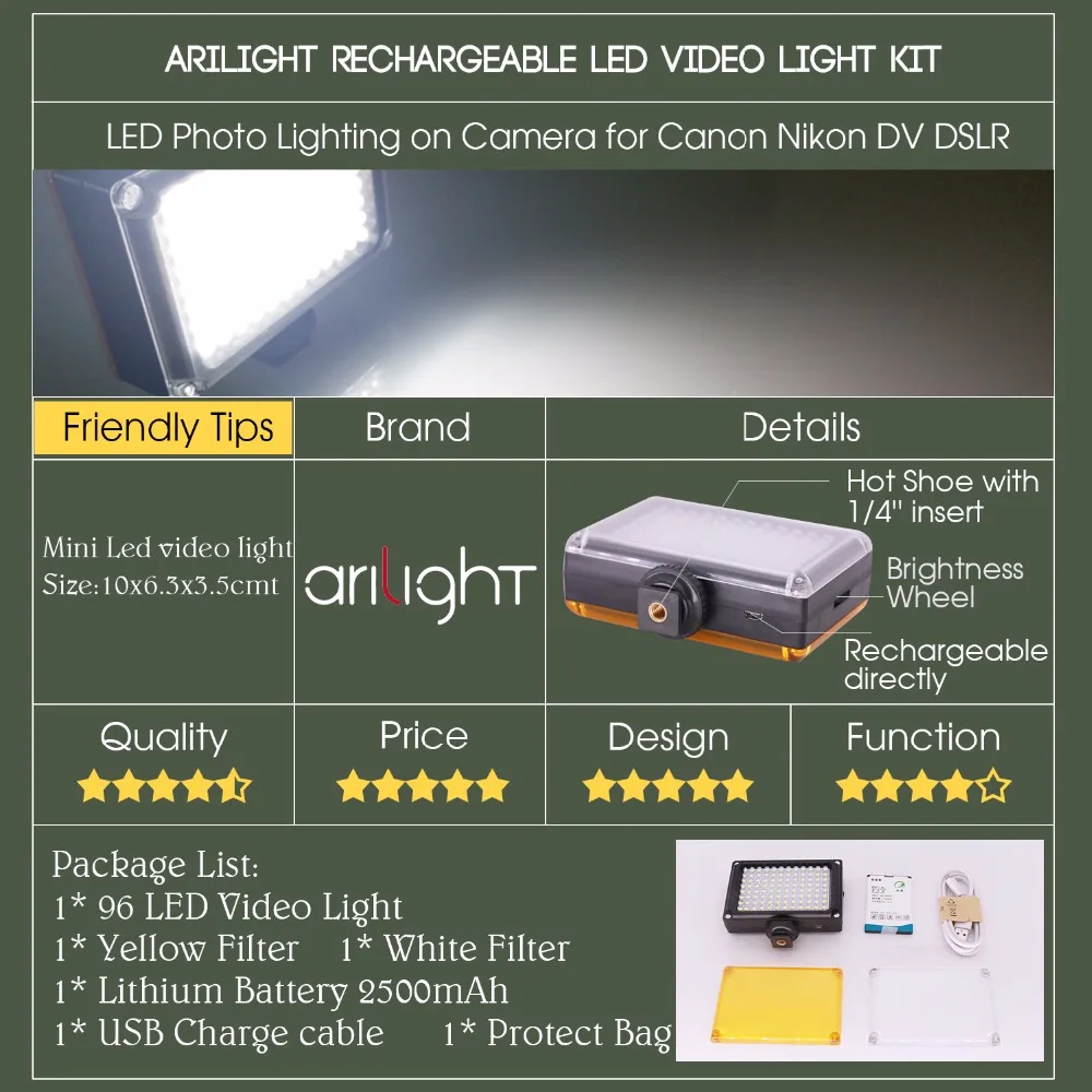 Ulanzi arilight 96 видео мини светодиодные с BP 4L Батарея фото Освещение для Canon Nikon Sony