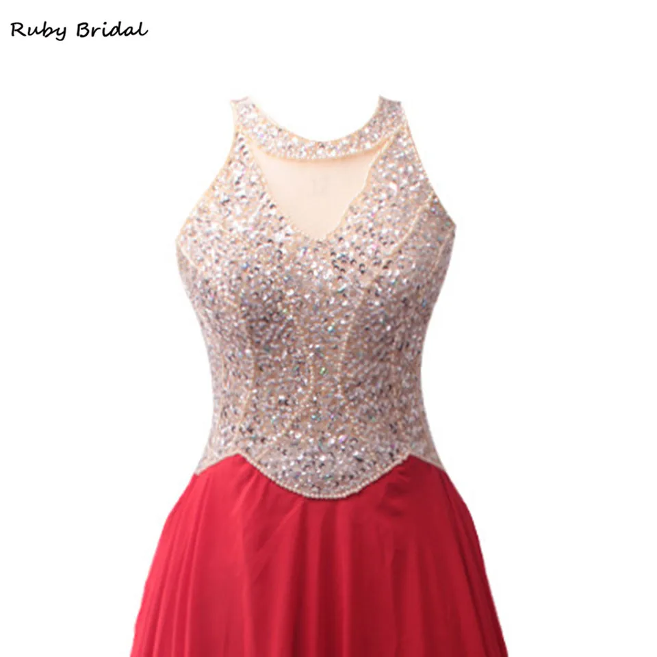 Ruby Bridal 2017 Роскошные красные шифоновые вечерние платья трапециевидной формы с