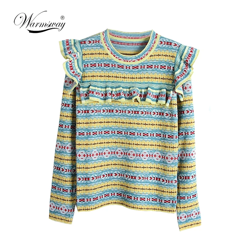 WARMSWAY Для женщин Раффлед свитера пуловеры с длинными рукавами оборками Топы