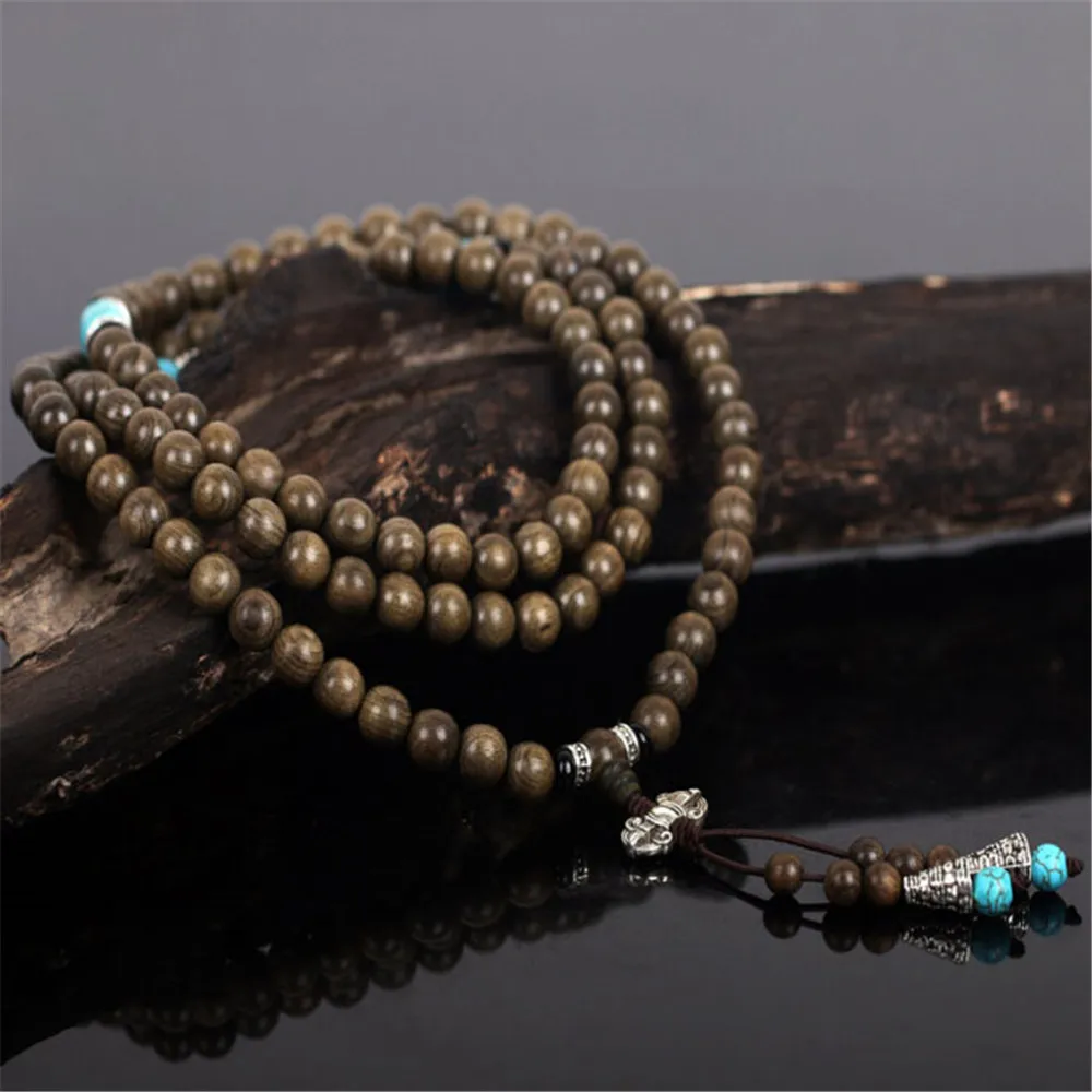 Wholesale Natural Cat's Eye Golden Silk Wood Beads Bracelet 108 Mala Gloomy Phoebe Buddhist Strand Male Ornament | Украшения и