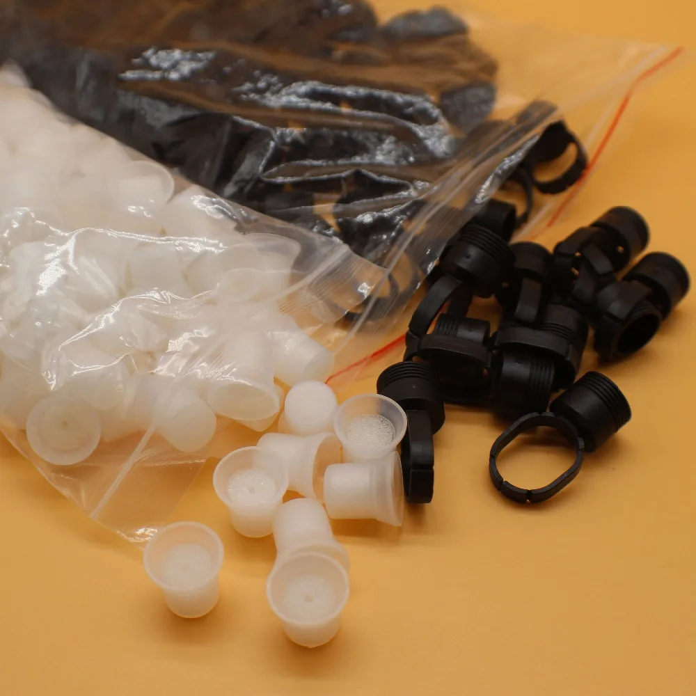 100pcs Tattoo Sponge Ink Cup with Black Ring Holder For Permanent Makeup Machine Pigments Holding | Красота и здоровье