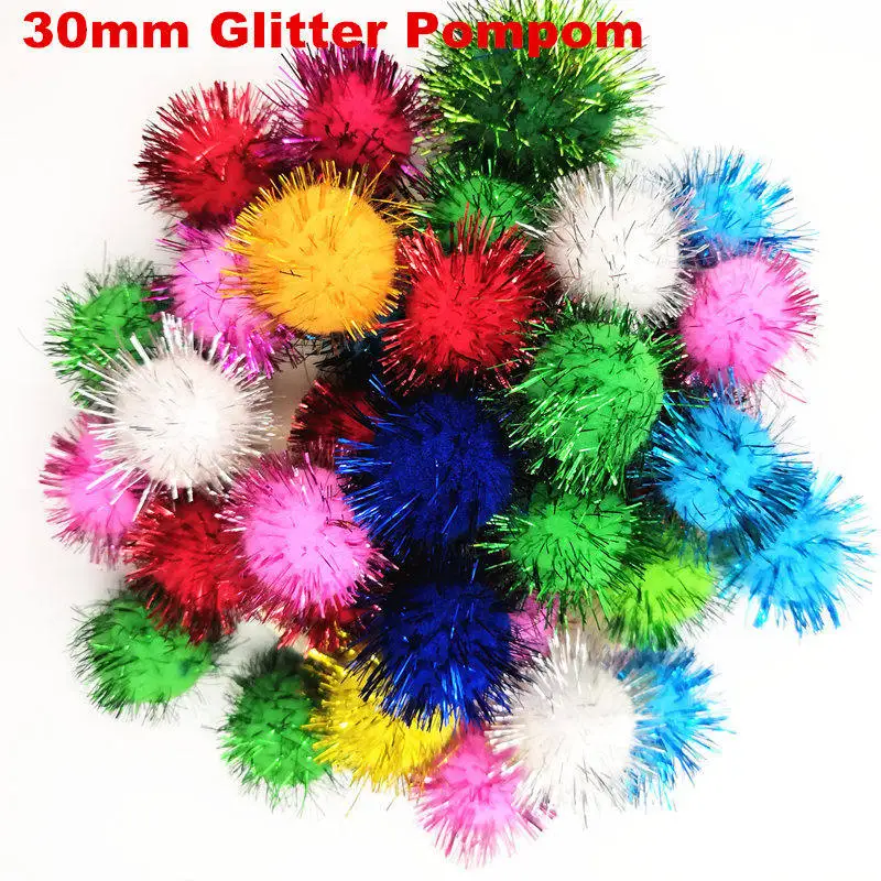 Glitter 30MM 20g 10/15/20/25/30 мм в диаметре, различные Цвет блеск мишуры Pom DIY куклы ремесло к требованиям заказчика; сверкающие; шарик-помпон, свадьбы, рождества, украшение для альбома 20g - Цвет: Glitter 30MM 20g
