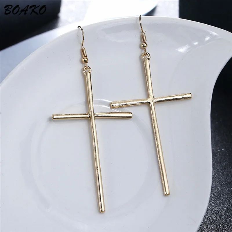 Gold BOAKO, большие серьги с крестом, винтажные, Boho, массивные серьги,, Хит, модные ювелирные изделия, Brincos, висячие серьги, Букле д 'Орель - Окраска металла: Gold