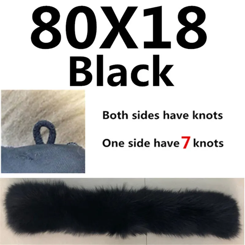 Black 8018 Шарф из натурального меха енота, натуральный большой меховой воротник, зимнее пальто, шапка для шеи, настоящая теплая, 60 см, 65 см, 70 см, 75 см, 80 см, длина#21 - Цвет: Black 8018