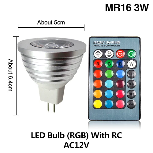 MR16 3W With RC E27 E14 RGB светодиодный лампы дистанционного Управление лампа Цвет Magic Точечный светильник 3W 5W 10W светодиоидная лампа с регулируемой яркостью 24key светодиодный Ночной светильник 110 В 220 праздничные бар - Испускаемый цвет: MR16 3W With RC