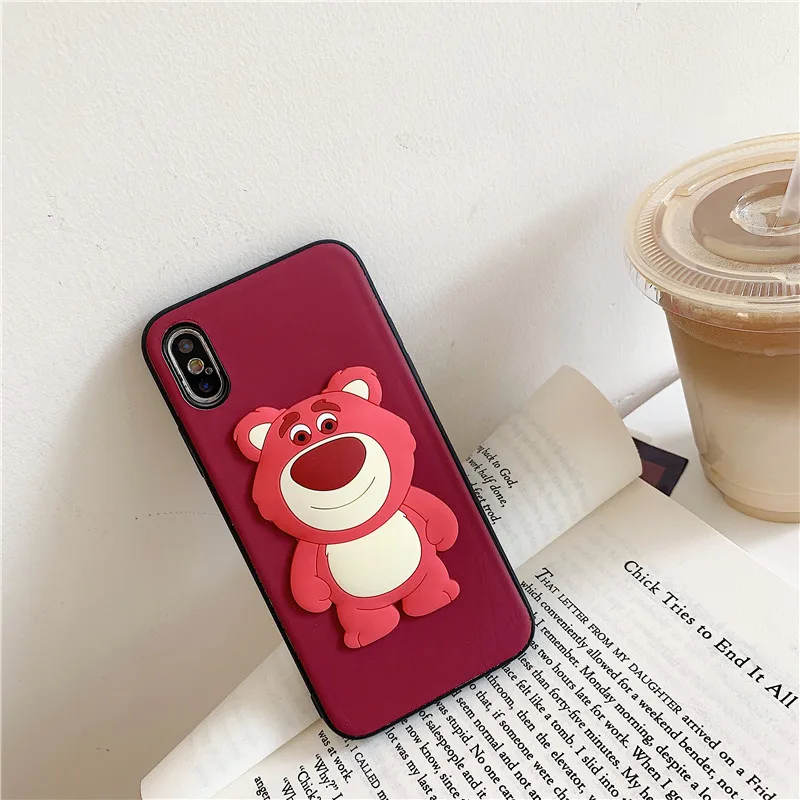 Супер Милый Картонный Кожаный 3D Красный Медведь Красный Чехол Для Телефона Apple iPhone 6 6s 7 8 Plus X XS XR MAX Силиконовый Чехол.