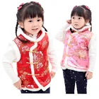 Детский жилет в китайском стиле пальто для маленьких девочек с цветочным рисунком детский жилет топы на бретельках, весенний праздничный наряд розовая и красная куртка без рукавов на новый год