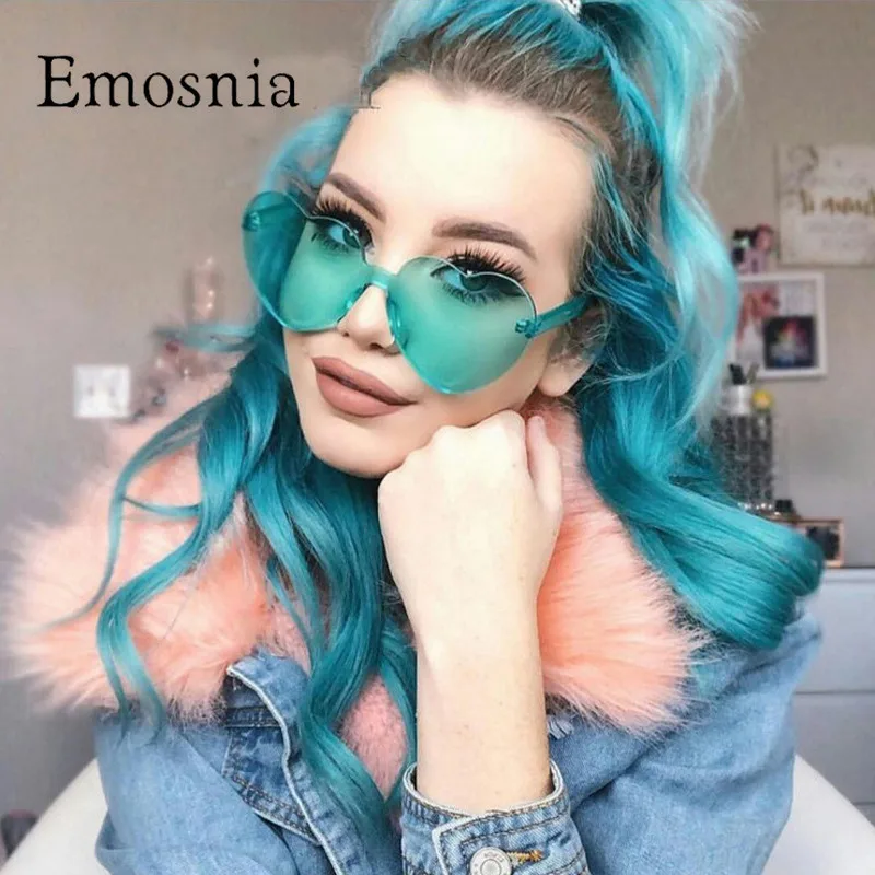 

Emosnia 2019 Cute Sexy Retro Love Heart Rimless Sunglasses Candy Color Gradient Sun Glasses Outdoor Goggles Party UV400