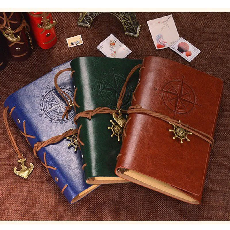 Hot Leather notebook Vintage Diary travel journal Kraft paper A6 80 sheets Sketch book Office school supplies gift | Канцтовары для