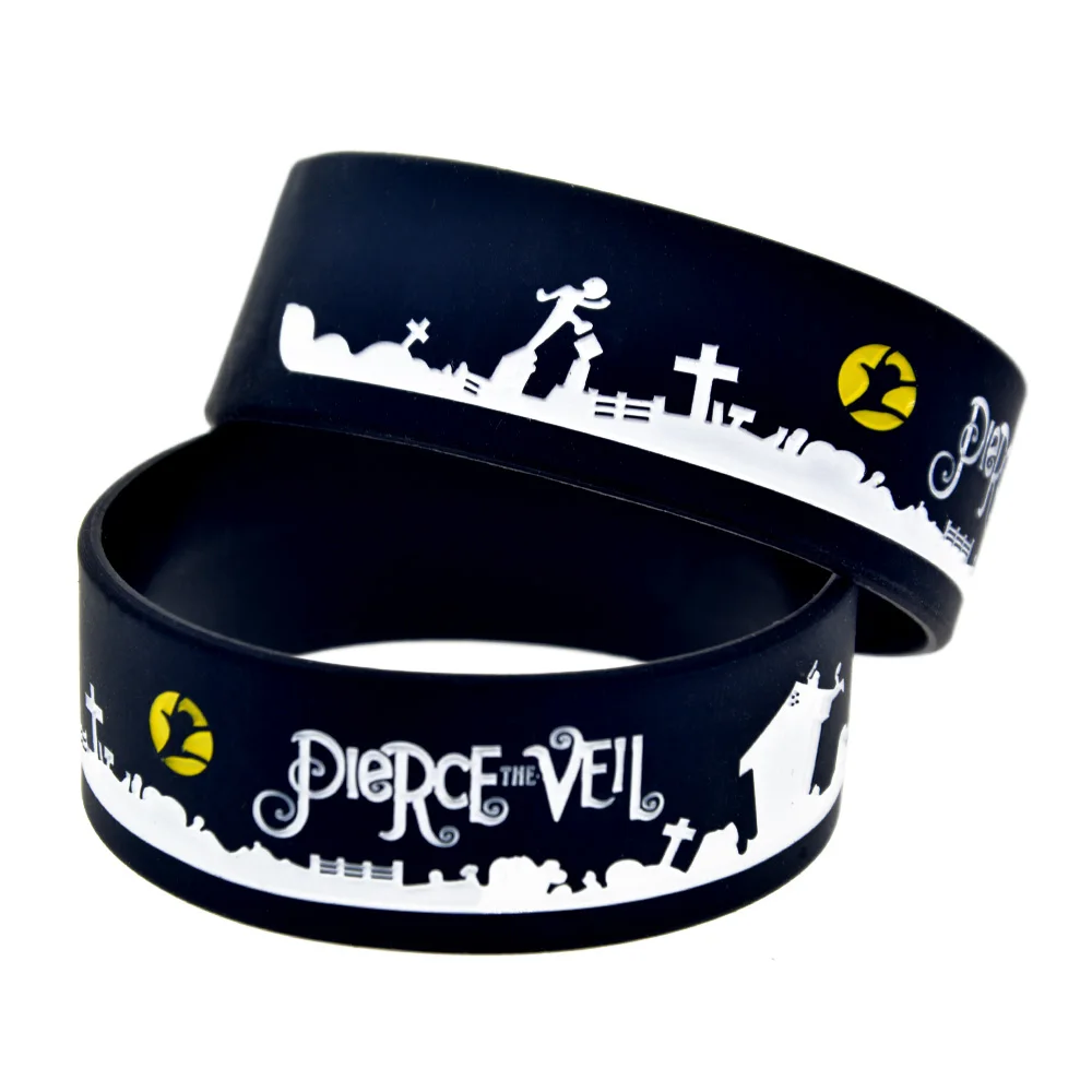 1 шт. Pierce The Veil Wristband Силикона один дюйм широкая черная для фанатов музыки|Браслеты