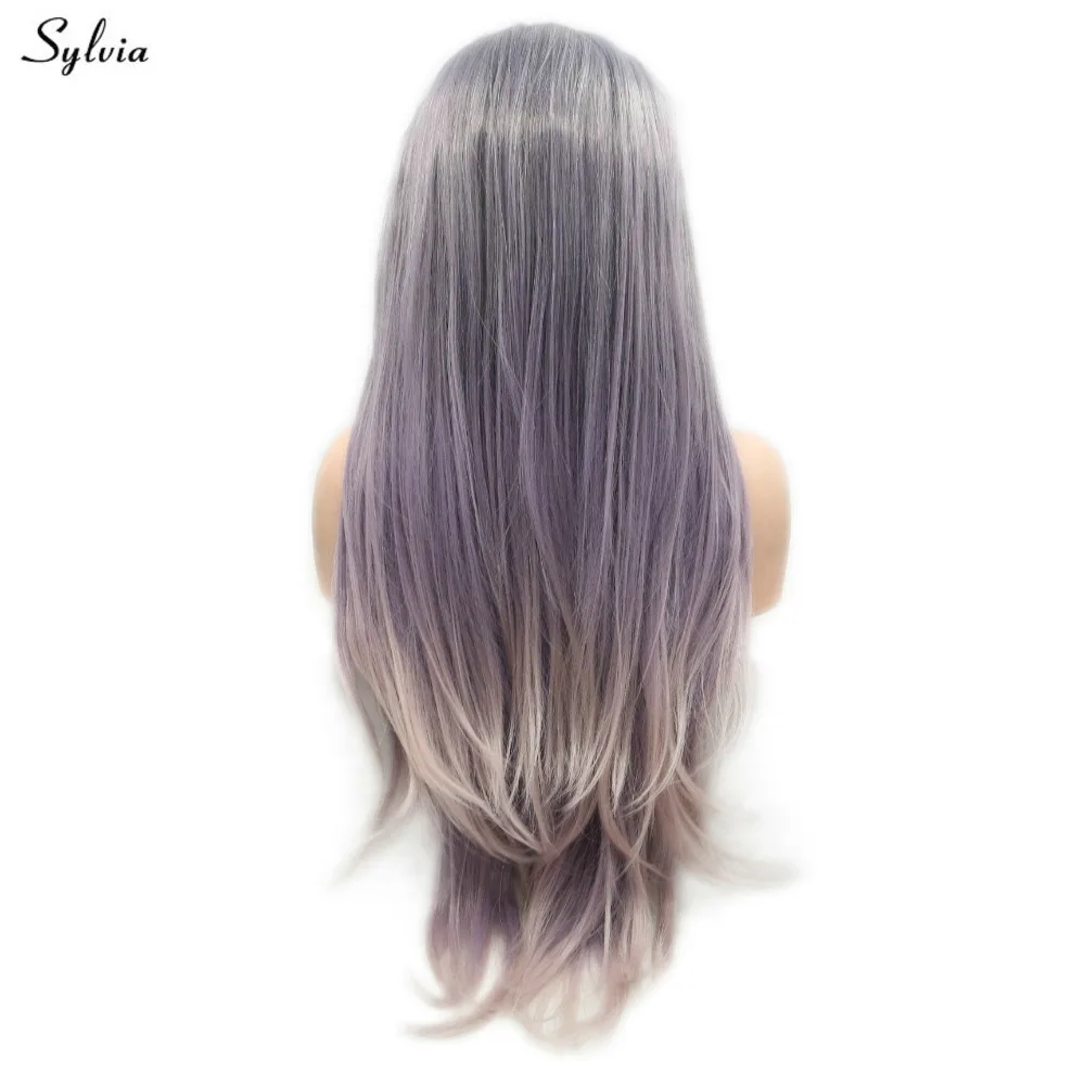 Sylvia Straight Lace Front Wig Synthetic Glueless Pastel Purple Ombre Blonde Natural Hairline Party For Girls Women | Шиньоны и парики