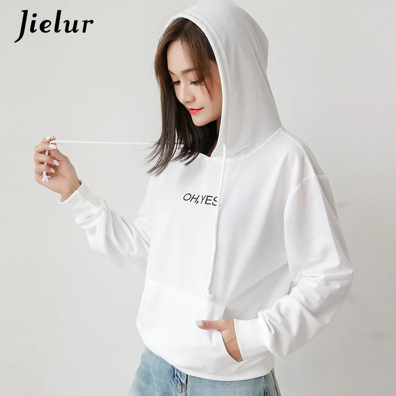 Jielur OH YES Kpop модная толстовка с капюшоном и надписью Harajuku пуловер карманами