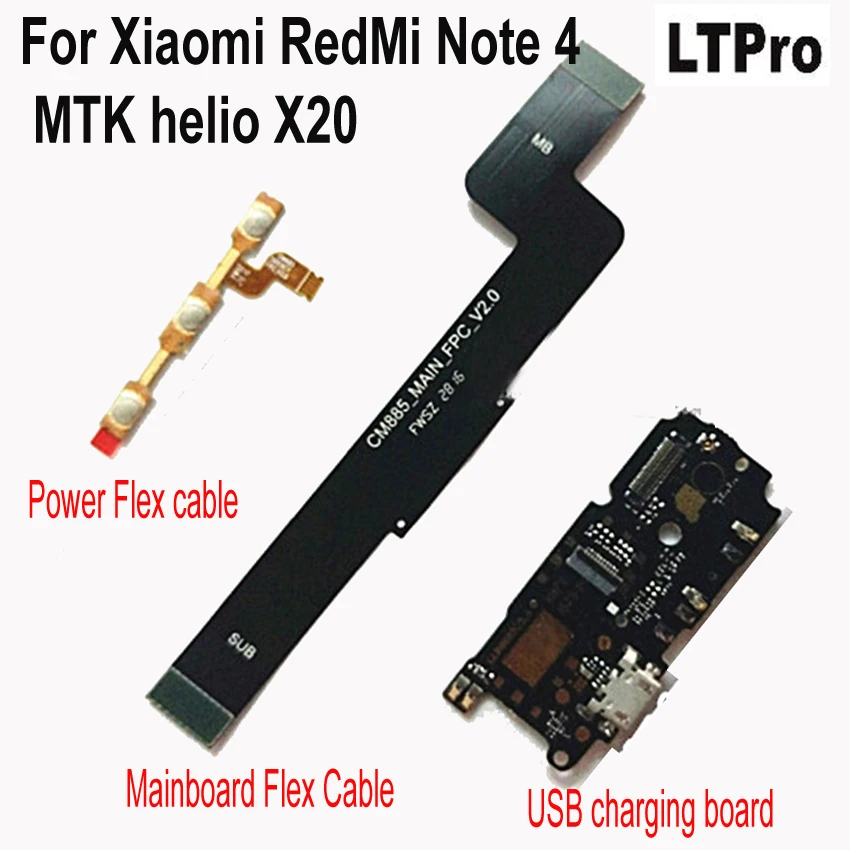

LTPro 1 шт. гибкий кабель громкости питания и USB зарядная плата гибкий кабель и соединения материнской платы гибкий кабель для Xiaomi Redmi Note 4