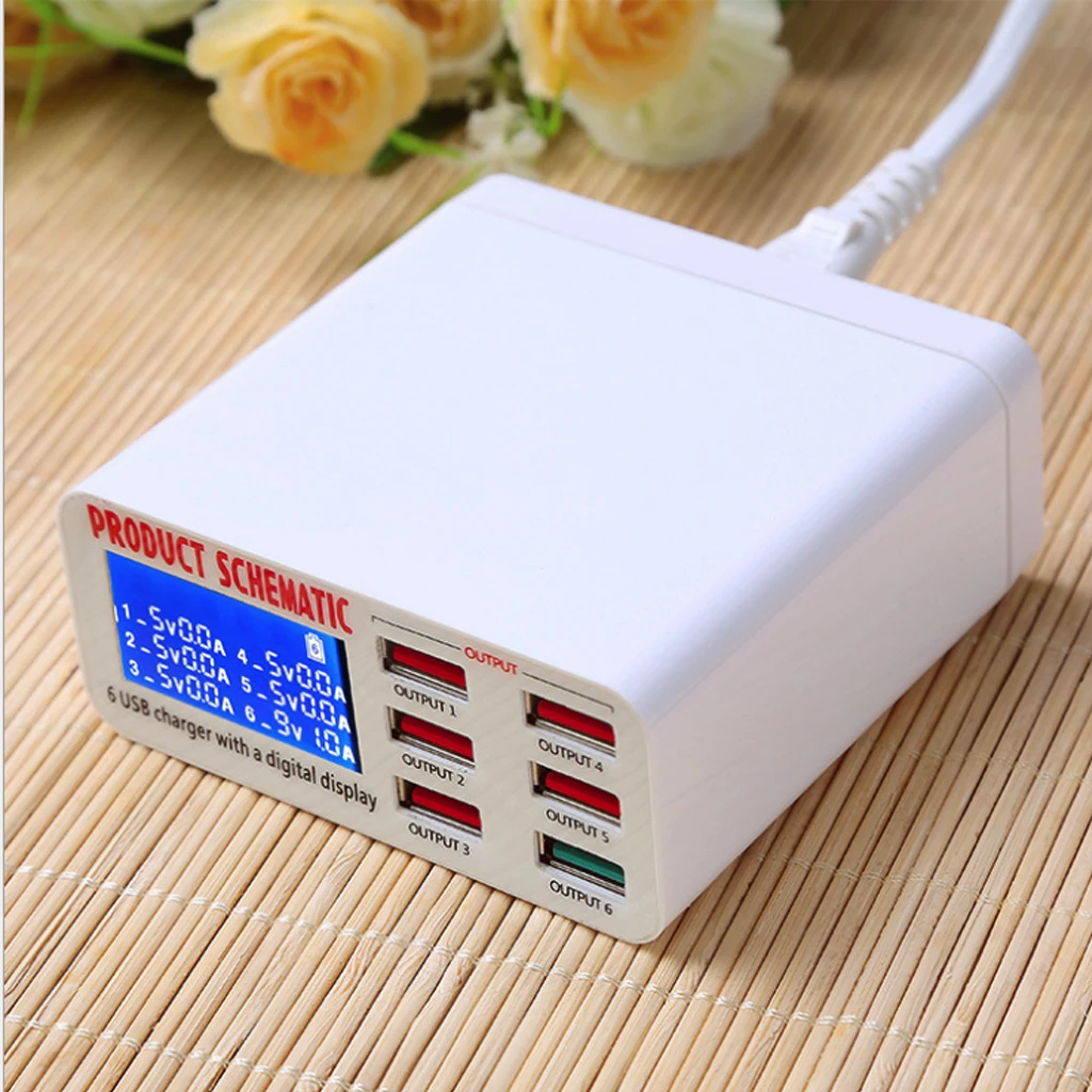 USB зарядка 3,0 6-Порты и разъёмы 6A USB Зарядное устройство Адаптер Hub с несколькими usb-портами концентратор с Зарядное устройство Док-станция с ЖК-дисплей Дисплей автоматическое определение Tech