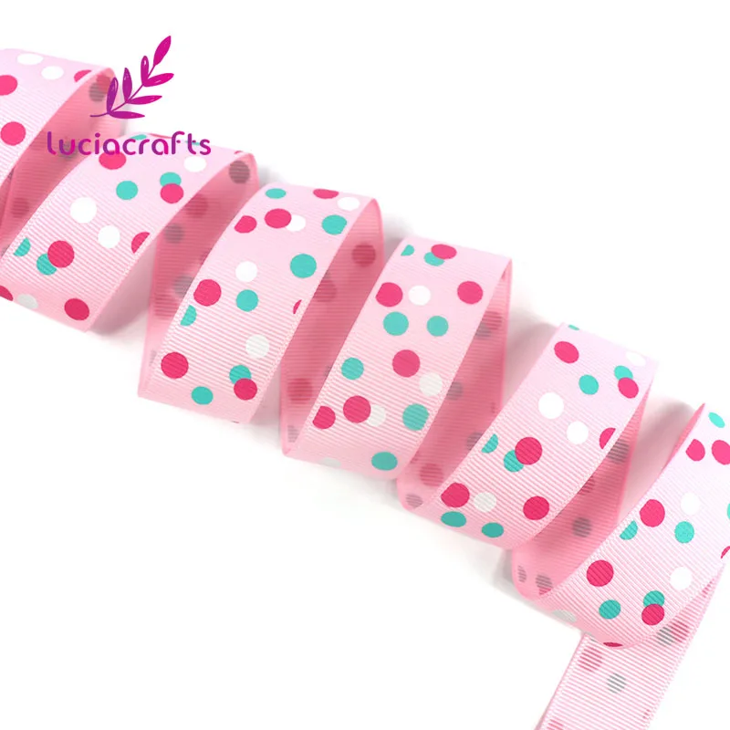 Lucia crafts 25 мм горошек печатные корсажные ленты обертывание волос лук аксессуары для одежды DIY материалы ручной работы S0709 - Цвет: Pink 2yards