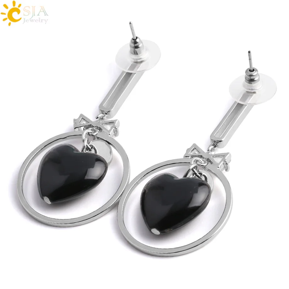 CSJA Korean Silver Color Stud Earrings Love Heart Stone Bow-knot Zircon Pendant Fashion Jewelry for Women Girls Charm Gifts G037 | Украшения