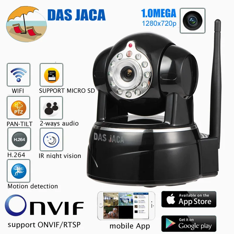 Дас Хака 1 0 мега IP камера P2P детский монитор наблюдения 720P HD WIFI инфракрасная