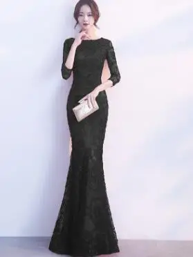 black DongCMY Длинные Формальные рукава вечерние платья бургундского цвета Vestido размера плюс вечерние платья - Цвет: black