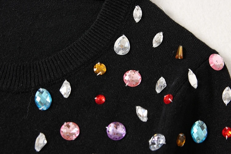 ALPHALMODA Модный женский свитер с тяжелой ручной работой модный кристаллами