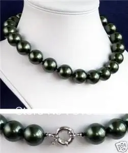 

14mm Natural south sea black shell pearl necklace 18" AAA+