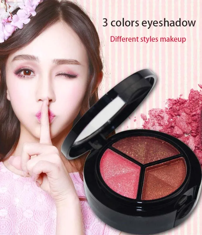 3 цвета Smoky eyeshadow palette Professional glitter eyeshadow shimmer pigment+ кисть+ зеркальный макияж телесные матовые тени для век MOR001