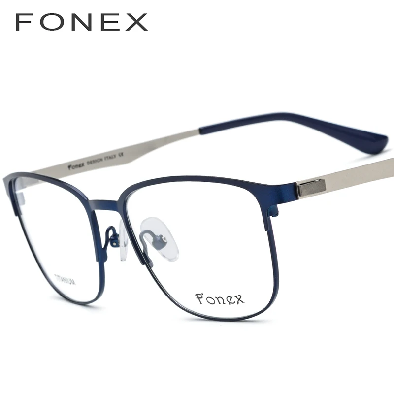 FONEX сплава очки рамки Для женщин круглые очки по рецепту, Для мужчин Винтаж близорукость оправы для очков корейский безвинтовое - Цвет оправы: Синий