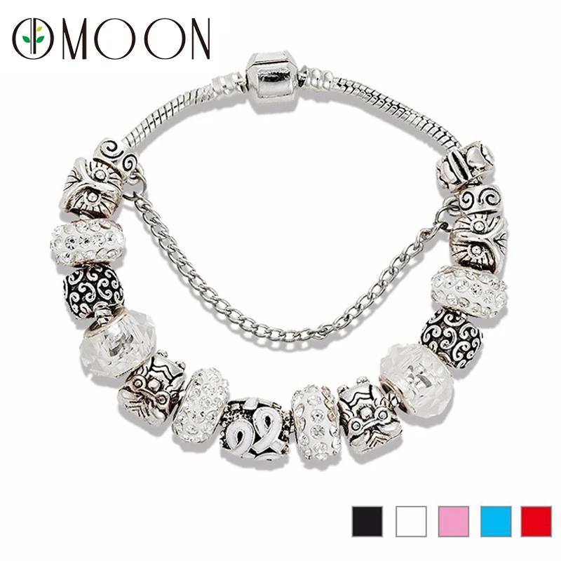 OMOON Классический Ясно Хрустальные Бусины Сова Шарм Браслеты &amp для Женщин